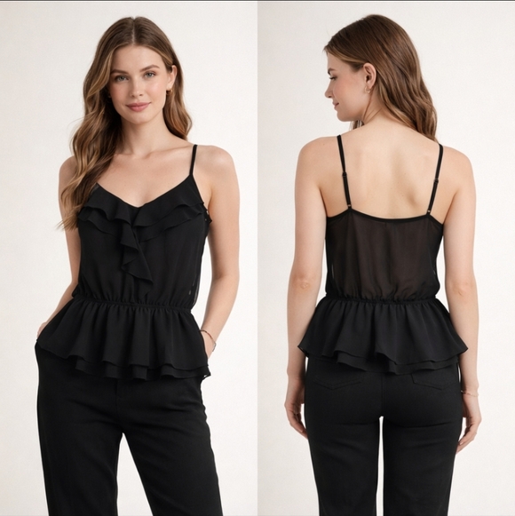 #girl boss Tops - #GIRL BOSS Black Sheer Ruffle Peplum Cami Top Size S
